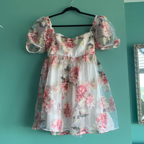 Rose Print Babydoll Dress - Picture 3 of 6